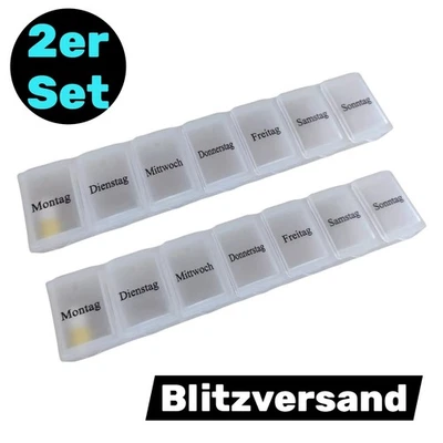 Pillendose 7 Tage transparent Pillenbox Tablettendose Tablettenbox je 2er Set - Bild 1 von 4