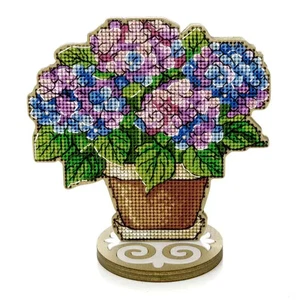 DIY Holz Kreuzstich Stickset - "Hortensie" Blumen Handwerk Geschenk - Bild 1 von 11