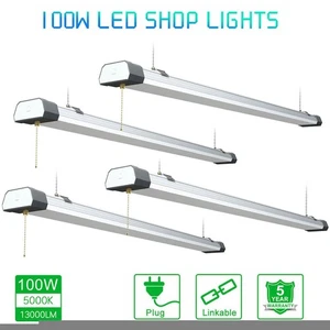 4-PACK LED Shop Light 100W Linkable Ceiling Tube Garage Office Lighting Fixture - Picture 1 of 12