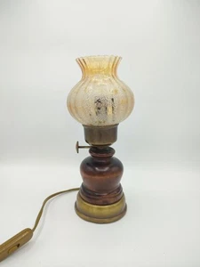 Jolie lampe de chevet en bois, Vintage, Verre fumé - Picture 1 of 16