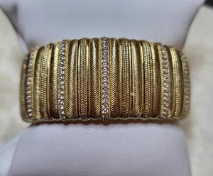 JUDITH RIPKA GOLD OVER STERLING SILVER CUFF BRACELET DIAMONIQUE HEAVY 121.3 GR - Picture 1 of 6