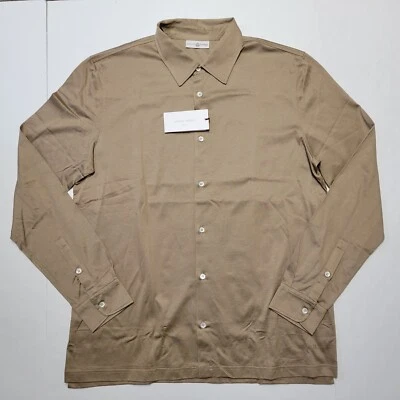 LUCIANO BARBERA Men's Large Taupe Brown COTTON Jersey Knit Long Sleeve Shirt NWT - Image 1 of 4