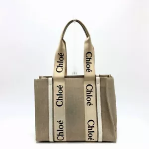 Chloe logo Woody Medium Hand Bag Tote Bag Canvas Beige - Bild 1 von 17