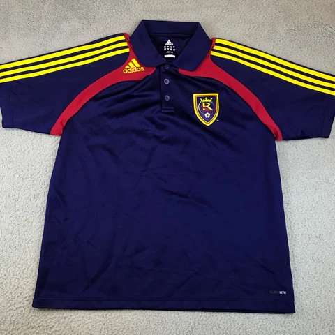 Adidas Real Salt Lake Shirt Men's Large Blue Short Sleeve Collared Polo MLS Cover