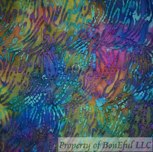 BonEFul FQ Cotton Quilt Multi Color Rainbow Gold Batik Texture Blender Bohemian - Picture 1 of 11