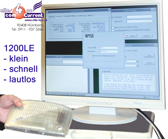 Wyse 1200LE Thinclient Ica 8 Rdp 5.2 Wtos 5.2 901998-02 con suministro Thin Client Foto 1 de 1