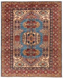 Alfombra oriental kazaja anudada a mano 182x148 cm-nómada, fina, alfombra, alfombra - Imagen 1 de 11