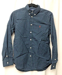 Ralph Lauren Boy's Navy & Green Checked Long Sleeve Button-Up - Size L/G (14-16) - Picture 1 of 12