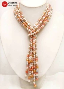 6-7mm Baroque Natural Multicolor Pearl Necklace for Women 3 Strands Long 45'' - Picture 1 of 5