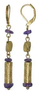 ACROSS THE PUDDLE 24k GP Pre-Columbian Seal Roller with Amethyst Dangle Earrings - Picture 1 of 6