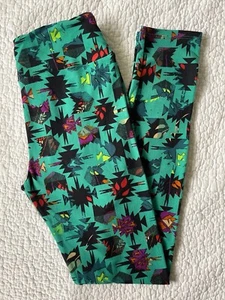 Leggings Lularoe OS Geométricos Azteca Suroeste Patrón Verde azulado Negro Coral - Imagen 1 de 3