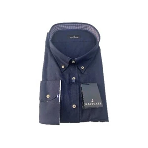 Camicia Uomo Botton-Down Navigare Conformata Tinta Unita Dark Blue - Foto 1 di 5