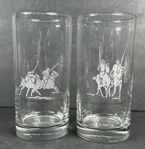 RALPH LAUREN Etched Polo Scene High Ball Fine Crystal Glasses  - Picture 1 of 8