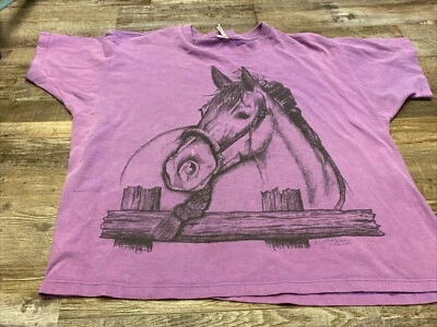 Vtg Western Sun Equestrian Horse Cropped Shirt Womens Med Purple Single Stitch - Image 1 of 4