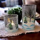 2 Candle Yankee Tea Light Votive Holders Crackle Glass Winter Frost Candle Jars