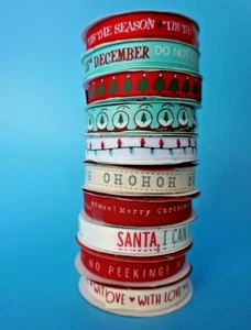 10 x ROLLS OF DOVECRAFT 1cm x 2mtr CREATIVE CHRISTMAS GROSGRAIN RIBBONS ~ NEW - Picture 1 of 4