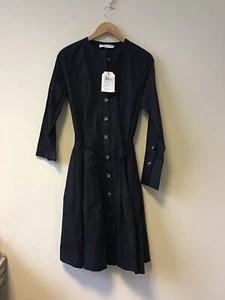 CATHERINE HAMMEL Baumwoll Popeline Langarm Smoking Midi Schwarz Kleid. Neu mit Etikett. Größe M - Bild 1 von 7