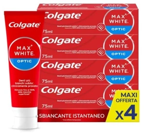 COLGATE DENTIFRICIO SBIANCANTE MAX WHITE OPTIC 4 CONFEZIONI DA 75 ML Denti 100% - Foto 1 di 1