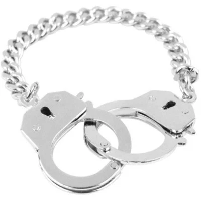 Nuevo brazalete de enclavamiento Handcuff Lock Partners in Crime de acero inoxidable plateado Foto 1 de 3
