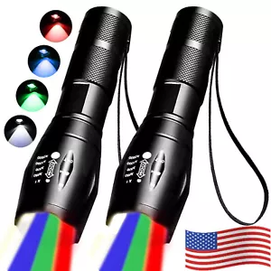 2 Stück 4 in 1 Mehrfarbig Rot Grün Blau Weiß LED Taschenlampe Fackel Jagdlicht - Bild 1 von 12
