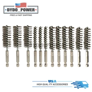 12 Pcs Stainless Steel Wire Bore Brushes 1/4" Hex Shank for Power Drill Cleaning - Picture 1 of 18