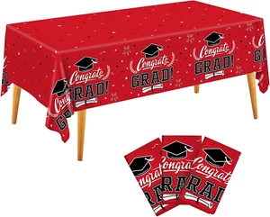 Graduation Decorations 2025,3 Pcs Plastic Red Table Cloths,Gongrats Grad Tableco - Picture 1 of 12
