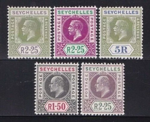5 pieces Seychelles 1903-12 KEVII & KGV High Values MNH Reproduction Stamp sv Cover