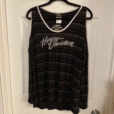 Топ женский Harley Davidson размер XL в полоску с разрезом длинным рукавом эластичный - Изображение 1 из 4