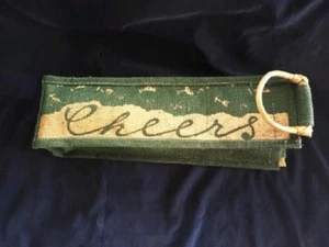 * CHEERS * Single Wine Bottle Two Handle Burlap Tote Bag - Picture 1 of 4