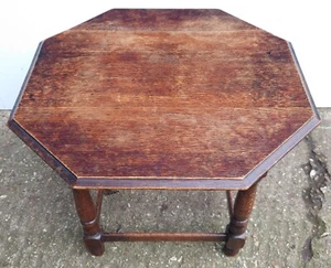 Lampada pianta vintage ottagonale rovere olmo estremità laterale espositore caffè gambe tornite - Foto 1 di 8