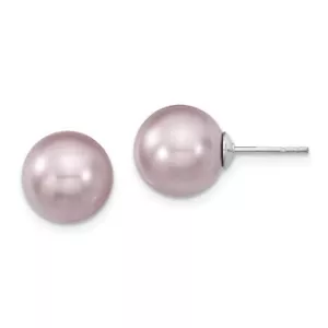 925 Sterling Silver 10mm Purple Shell Pearl Stud Earrings - Picture 1 of 4