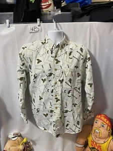 High Sierra Mens Button Up Down LS Pheasant / Fish Shirt White Large Medium - Picture 1 of 11
