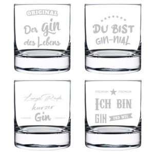 Ginglas 4er-Set mit Sprüchen für Gin-Tonic - graviert drinks longdrink present - Bild 1 von 27
