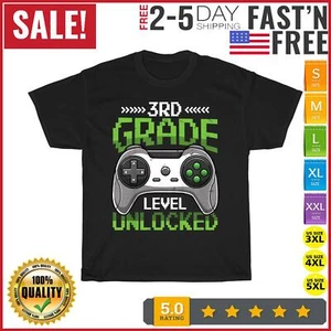 Kids 3rd Grade Level Unlocked Back To School Video Gamer Boys T Shirt Men Women - Picture 1 of 9