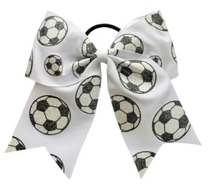 NEW "GLITTERY SOCCER BALL" Cheer Bow Pony Tail Ribbon Girls Hair Cheerleading - Picture 1 of 1