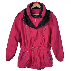 VTG Skiing Passport Womens Hooded Pink Ski Jacket Size Large - Picture 1 of 7