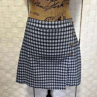 Minifalda Hollister Azul a Cuadros Y2K Cremallera Botón Acento tiro alto elástica Talla Med Foto 1 de 4