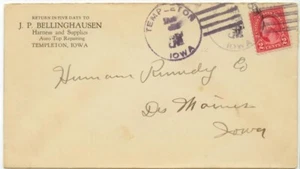 1927 Templeton Iowa J P Bellinghausen Harness Supplies, Auto Top Repairing - Picture 1 of 1