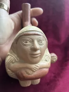 Vintage Signed Peruvian Stirrup Spout Vessel Woman And Child - Picture 1 of 6