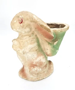 Vintage Pappmaché Osterhase Süßigkeiten Behälter Korb 6" LESEN - Bild 1 von 9