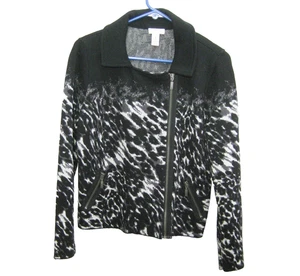 CHICO'S Women's (Size 1) Black Leopard Print Full Zip Fashion Jacket Coat Top - Picture 1 of 4