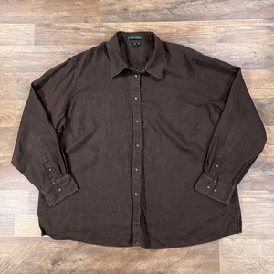 Camisa Lauren Ralph Lauren para mujer 2X marrón manga larga 100 % lino abotonada - Imagen 1 de 9
