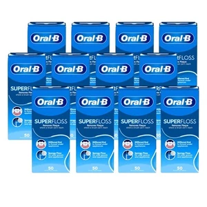 12 x 50 Pre-Cut Oral B Super Floss Stiffened End For Braces Wide Spaces Bridges - Picture 1 of 1
