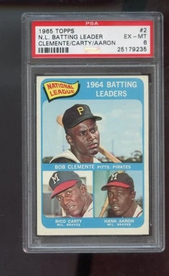 Topps #2 N.L. 1965 Líderes de bateo Roberto Bob Clemente Carty Hank Aaron PSA 6 Foto 1 de 2