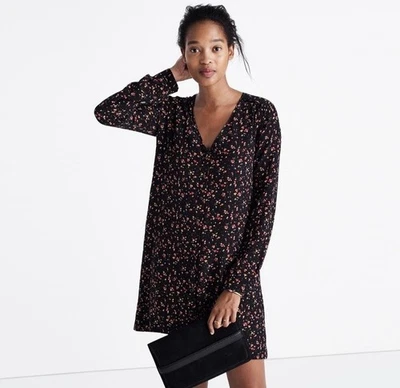 Madewell x Sezane Shirt Dress XS/S Elly 100% Silk Black Ditsy Floral Cottagecore - Image 1 of 4