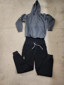 Tuxy Hoodie Jogger Set Mens Large Gray Black Side Zip Fleece Lined Sweat Suit - Picture 1 of 21