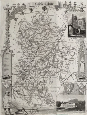 Mapa antiguo de 1841; Bedfordshire de Thomas Moule Foto 1 de 2