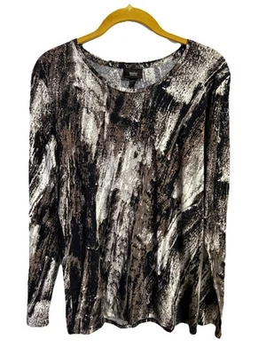 Top para mujer Mossimo talla XL negro/marrón/crema estampado manga larga Foto 1 de 4