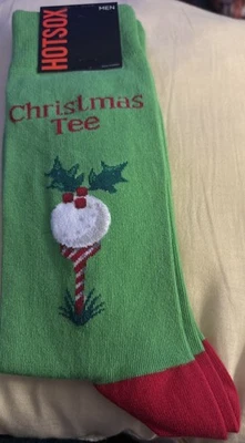 NUEVO CON ETIQUETAS HOTSOX Para hombres 10-13 Verde Golf Navidad Camiseta Calcetines Foto 1 de 3