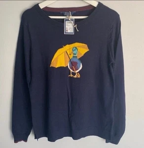 Joules Women Miranda Knitted Intarsia Crew Neck Jumper- navy ducks- UK 12 - Picture 1 of 4